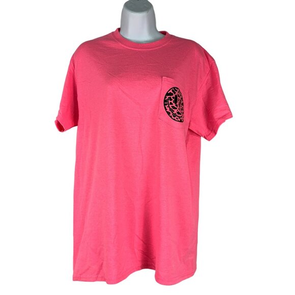 Gildan Ultra Cotton Pink Graphic Smiley Face TShirt Medium Crew Neck Tee Shirt - Picture 4 of 8